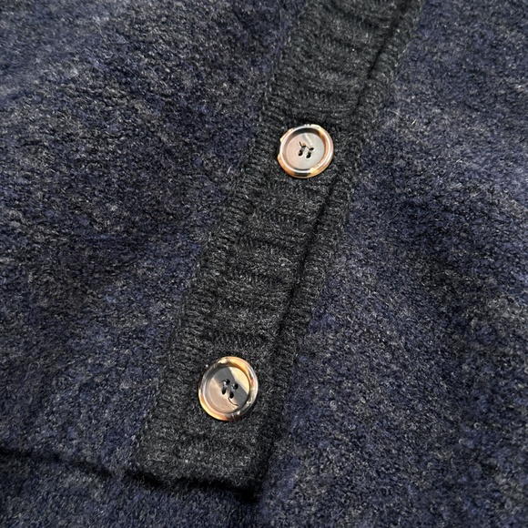 Harley of Scotland Boucle Wool Navy Gray Sleeved Poncho Cardigan Womens OS - Picture 6 of 13